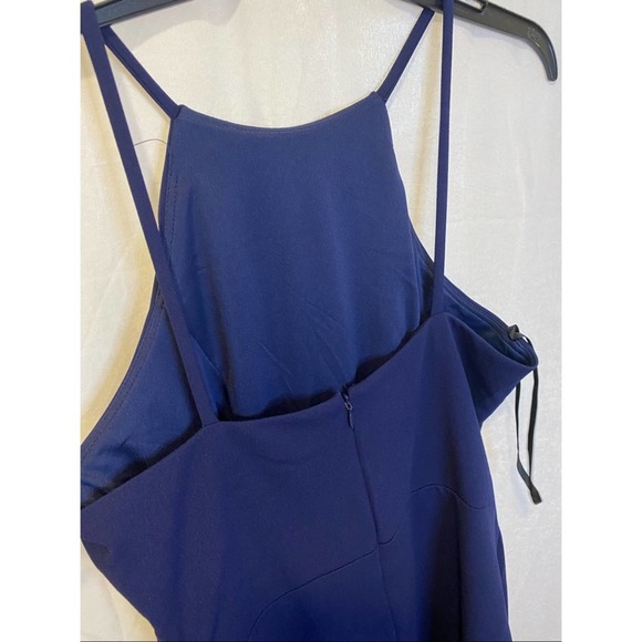 Navy Pleated Ruffle Hem Halter Above The Knee Cocktail Sheath Dress Aqua sz:12 - Picture 9 of 16